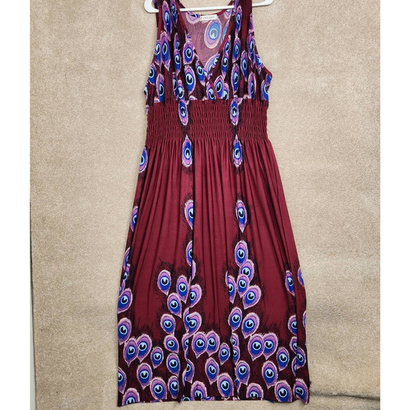 Jon & Anna Dresses & Skirts - Jon & Anna Multicolor Peacock Print Smocked Sleeveless Maxi Dress Size 3X
